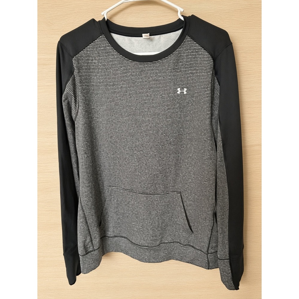 Under Armour ColdGear Womens Loose Crewneck Sweatshirt Gray Stripe Black L
